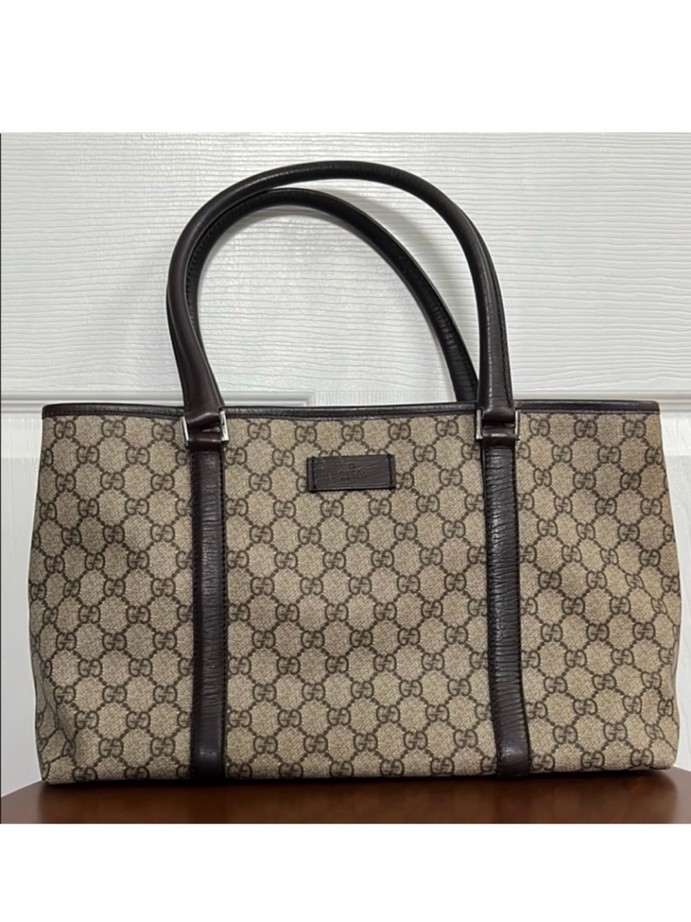 Gucci Joy GG Supreme Canvas Tote Bag - Large Beige Brown Leather Trim Designer - Picture 15 of 16